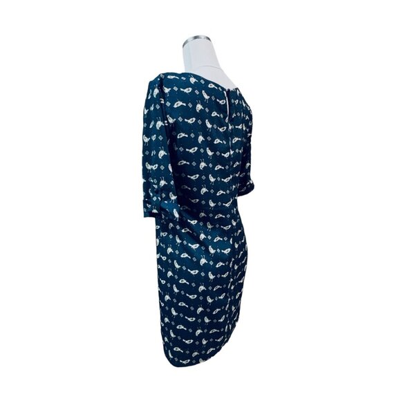 LILY ROSE Womens Shirt Dress Size Medium Bird Navy Blue Preppy Casual Shift Mini - Picture 11 of 16